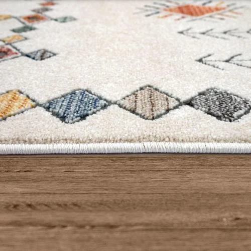 Zoom sur Tapis Poils Ras Design Ethnique 3D Beige TT Home