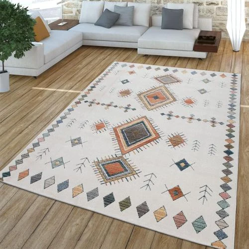 Tapis Poils Ras Design Ethnique 3D Beige TT Home - Vue principale