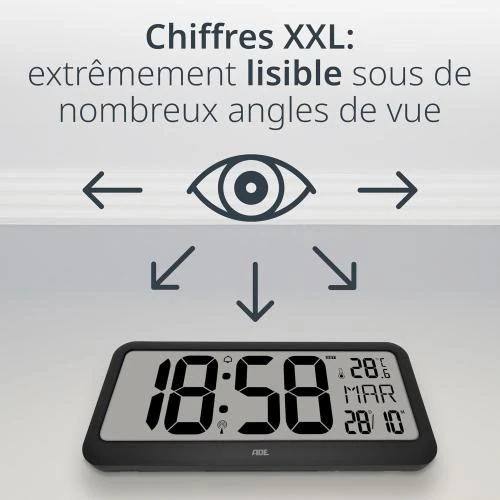 Zoom sur Horloge Murale Géante ADE, Chiffres XXL, Radiopilotée