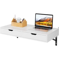 Bureau Mural FOREHILL, Table Suspendue, Étagère, Blanc