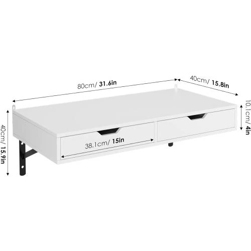Détail de Bureau Mural FOREHILL, Table Suspendue, Étagère, Blanc