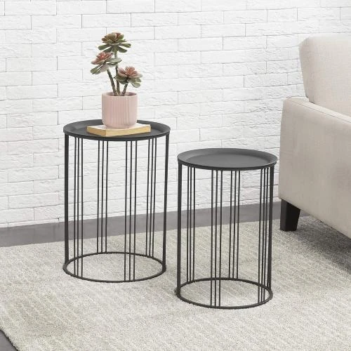 Détail de en.casa Tables Basses Gigognes, Ensemble 2 Tables Noires