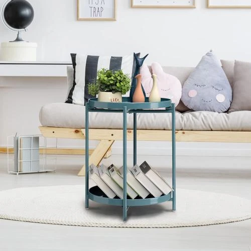 Détail de Table d'appoint ronde pliable, deux niveaux, bleu gris