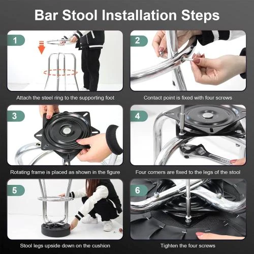 Zoom sur Tabouret bar pivotant cuir noir, cadre chrome, Ruedamann