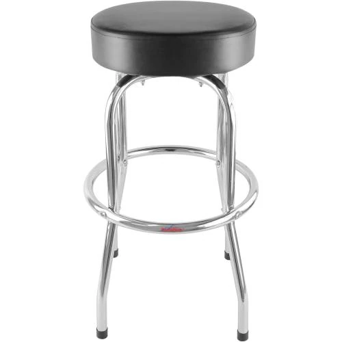 Tabouret bar pivotant cuir noir, cadre chrome, Ruedamann - Vue principale