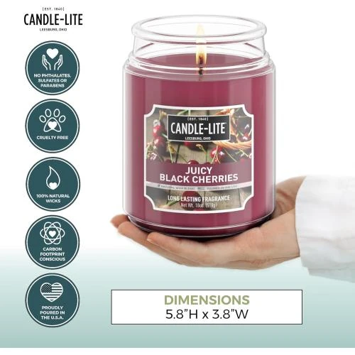 Zoom sur Bougie en pot CANDLE-LITE, cerises noires, terrasse