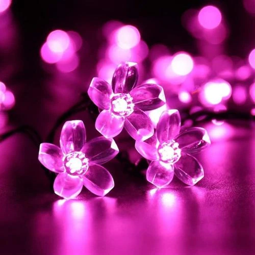 Guirlande Lumineuse Solaire Fleur de Pêche, 50LED Rose - Vue principale