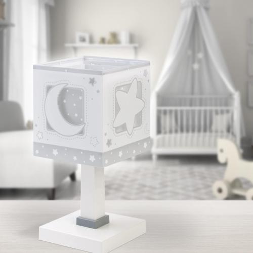 Présentation de Dalber Lampe Chevet Enfant Lune Étoiles Gris en situation