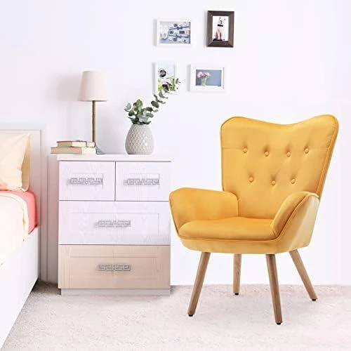 Détail de Fauteuil Relax Velours Jaune, Repose-Pied et Accoudoirs