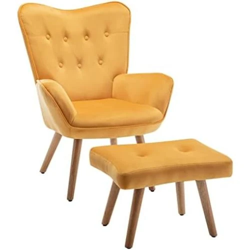 Fauteuil Relax Velours Jaune, Repose-Pied et Accoudoirs - Vue principale