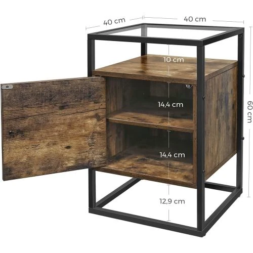 Zoom sur VASAGLE Table de Chevet Verre Trempé, Style Industriel