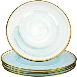 Assiettes en verre bleu clair, lot de 4 pièces