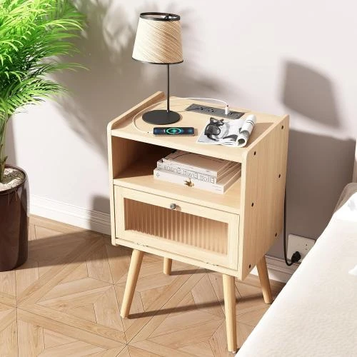 Détail de Table de chevet moderne SOOWERY, station de charge, rangement
