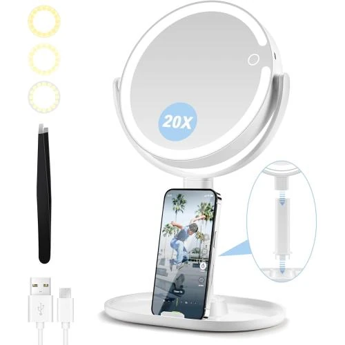 Miroir grossissant MIYADIVA x20 rechargeable, lumière réglable - Vue principale