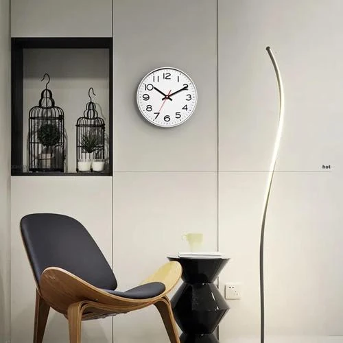Détail de Horloge Murale Argent, Cadre Imitation Métal, Silencieuse