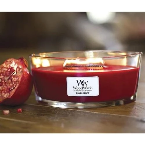 Zoom sur Bougie Woodwick Elipse Grenade, Parfum Envoûtant