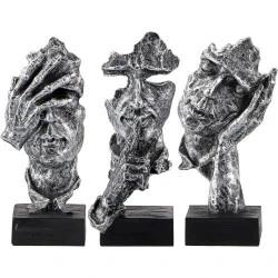 Statues Penseur Moligou, See Hear Speak No Evil, Argent