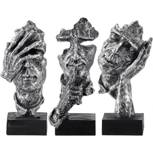 Statues Penseur Moligou, See Hear Speak No Evil, Argent - Vue principale