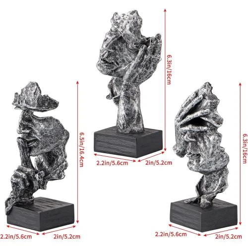 Zoom sur Statues Penseur Moligou, See Hear Speak No Evil, Argent