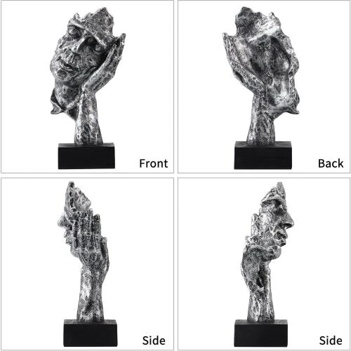 Détail de Statues Penseur Moligou, See Hear Speak No Evil, Argent