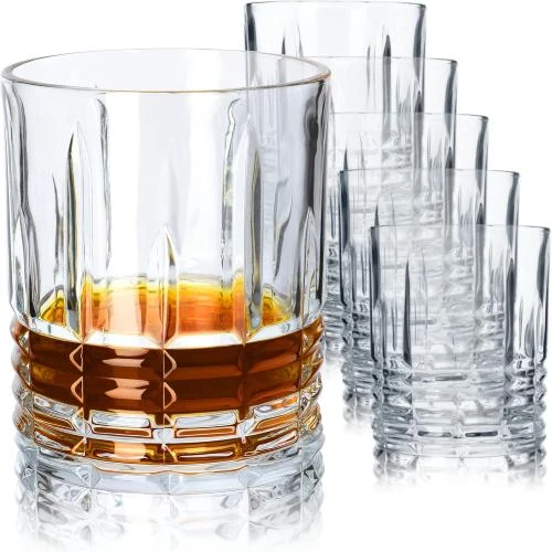 Verres à boire transparents, lot 6, paroi épaisse, cannelés - Vue principale
