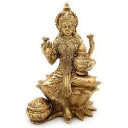 Statue Lakshmi Assise Lotus, Bhunes, Décoration Or