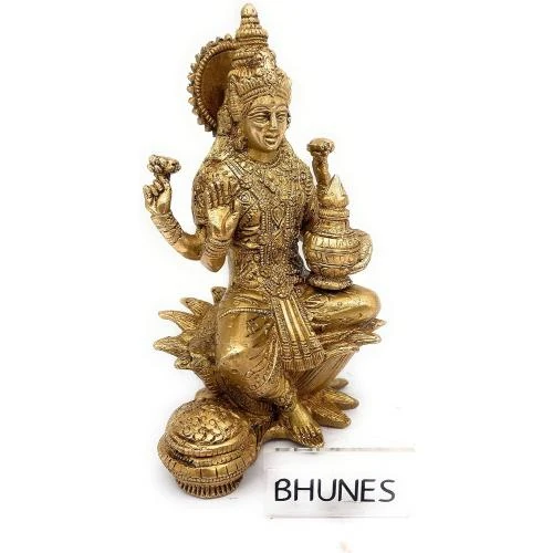 Détail de Statue Lakshmi Assise Lotus, Bhunes, Décoration Or