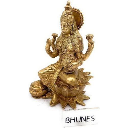 Zoom sur Statue Lakshmi Assise Lotus, Bhunes, Décoration Or
