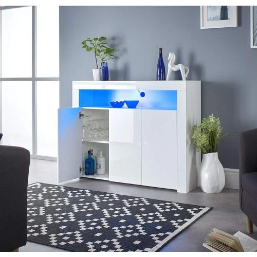 Détail de Buffet 3 portes LED Blanc mat, brillant MMT Furniture