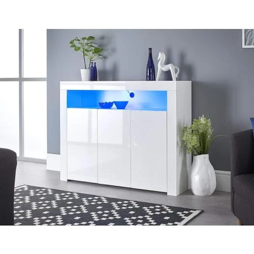 Buffet 3 portes LED Blanc mat, brillant MMT Furniture - Vue principale