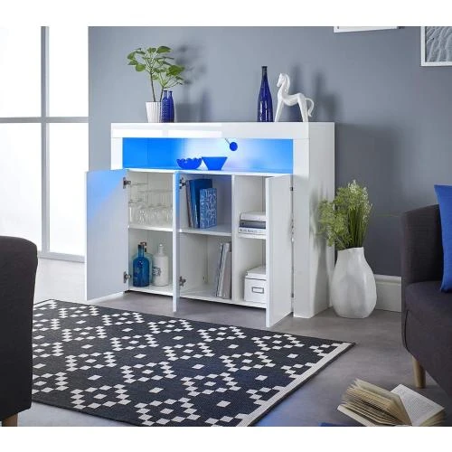 Zoom sur Buffet 3 portes LED Blanc mat, brillant MMT Furniture