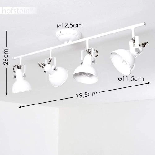 Zoom sur Plafonnier Tina, métal blanc, 4 flammes, design rétro
