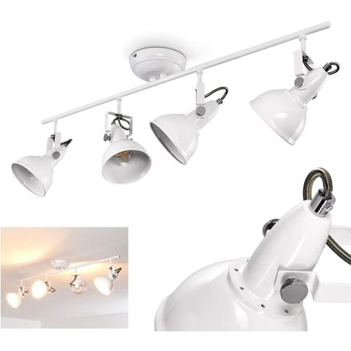 Plafonnier Tina, métal blanc, 4 flammes, design rétro - Vue principale