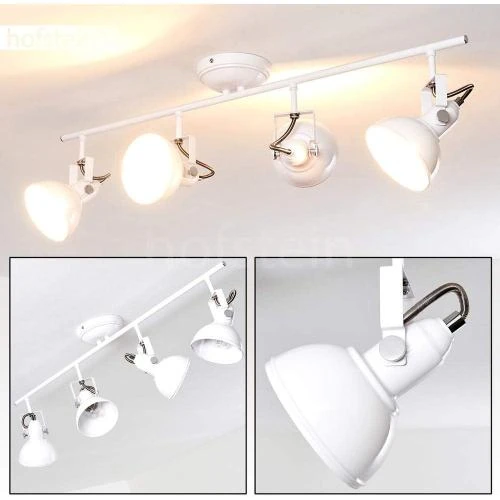 Détail de Plafonnier Tina, métal blanc, 4 flammes, design rétro