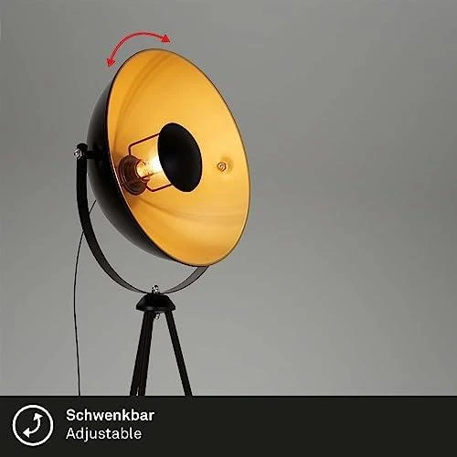 Détail de Lampadaire trépied vintage style projecteur cinéma, abat-jour métal noir mat