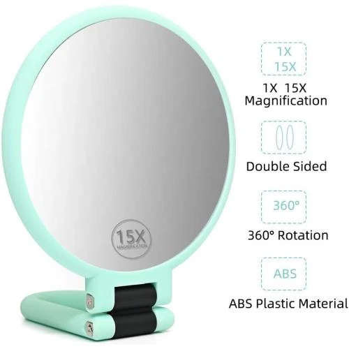 Détail de Miroir de Maquillage Dolovemk, Pliable, Double Face, Vert