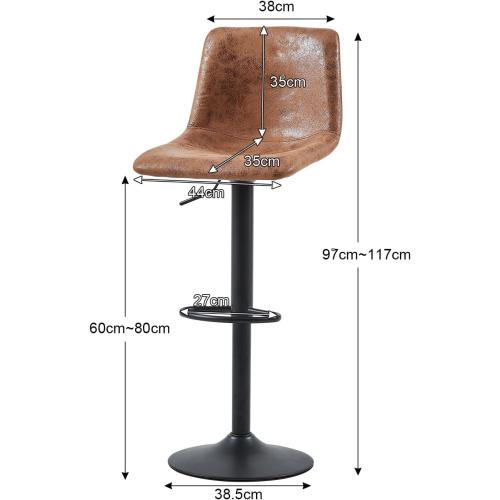 Présentation de Zoom sur Tabourets de Bar CLIPOP Simili Cuir Marron, Réglables