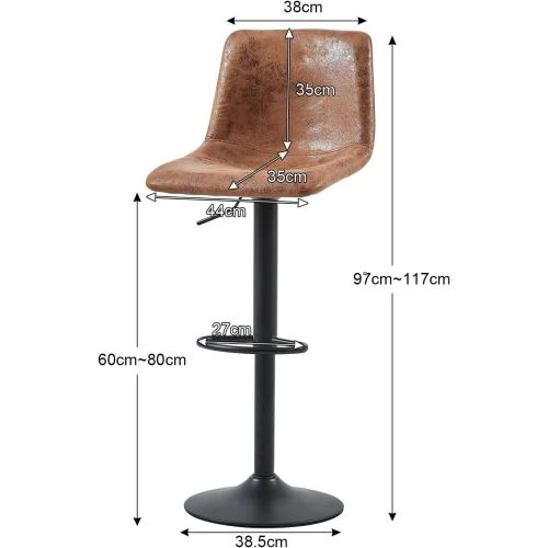 Zoom sur Tabourets de Bar CLIPOP Simili Cuir Marron, Réglables