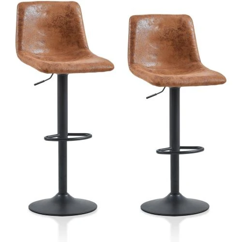 Tabourets de Bar CLIPOP Simili Cuir Marron, Réglables - Vue principale