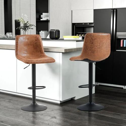 Détail de Tabourets de Bar CLIPOP Simili Cuir Marron, Réglables