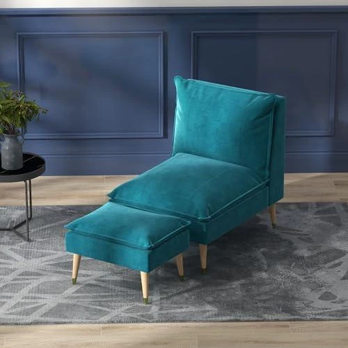 Détail de Fauteuil de Relaxation HOMCOM avec Repose-Pieds et Pieds en Bois