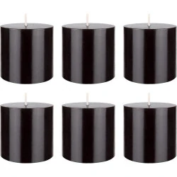 Bougies Pilier Noires Premium, Lot de 6, Non Parfumées