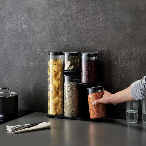 Détail de Lot Joseph Joseph Podium 5 Bocaux Hermétiques pour Aliments avec Support