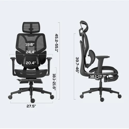 Détail de Chaise de bureau ergonomique noir, dossier élastique, réglable