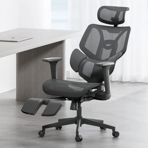 Chaise de bureau ergonomique noir, dossier élastique, réglable - Vue principale