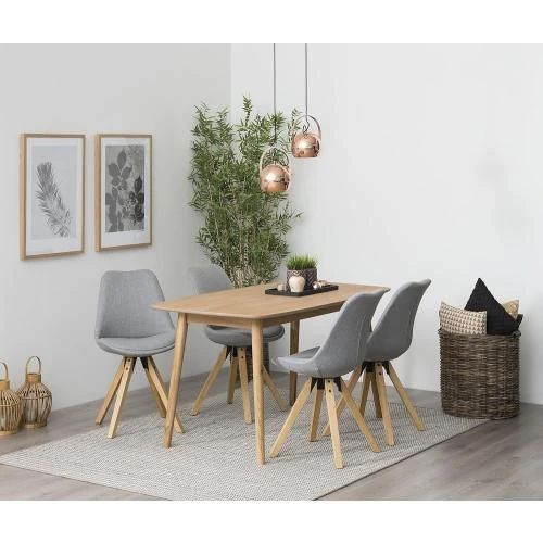 Détail de Chaise Scandinave DAVIA, Gris Clair, Tissu PU, Pieds Bois