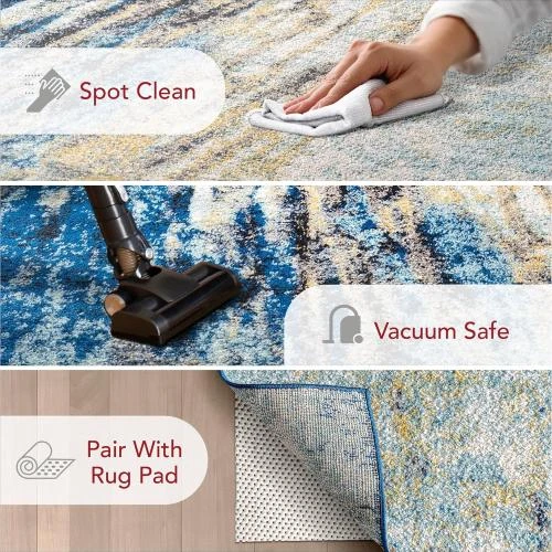 Zoom sur Tapis abstrait vintage nuLOOM, Collection Waterfall, Bleu