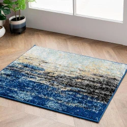 Tapis abstrait vintage nuLOOM, Collection Waterfall, Bleu