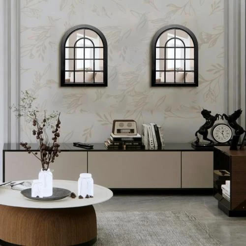 Zoom sur Miroirs muraux ZEXUIRU, cadre bois, design arqué, décor intérieur