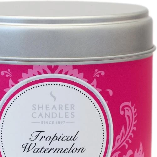Détail de Bougie parfumée Pastèque Tropicale, couvercle argenté, rose